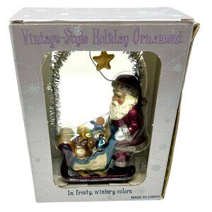Vintage-Style Santa‎ & Sleigh ChristmasOrnament In Frosty Wintery Colors